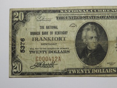 フランクフォート・メイン 1000ドル金券 $20 1929 Frankfort Kentucky KY National Currency Bank Note Bill Ch