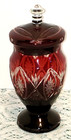 BOHEMIAN RUBY CUT TO CLEAR LIDDED JAR / CANDY DISH 9 3/4"