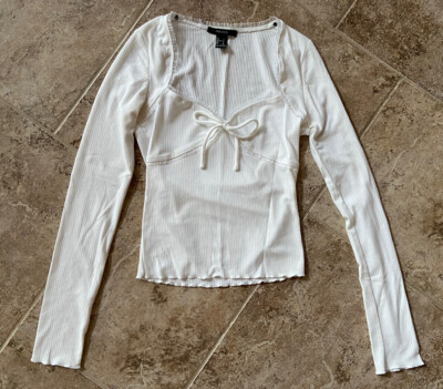 Forever 21 Women's White Long Sleeve Top Size Small With Simple