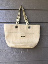 CALVIN KLEIN Natural Gold Woven Shopper Tote Handbag, 198 MSRP, large
