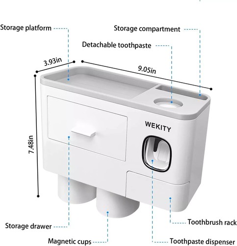 NEW Wekity Multifunctional Wall-Mounted Toothbrush Holder Automatic Toothpaste - Picture 4 of 4