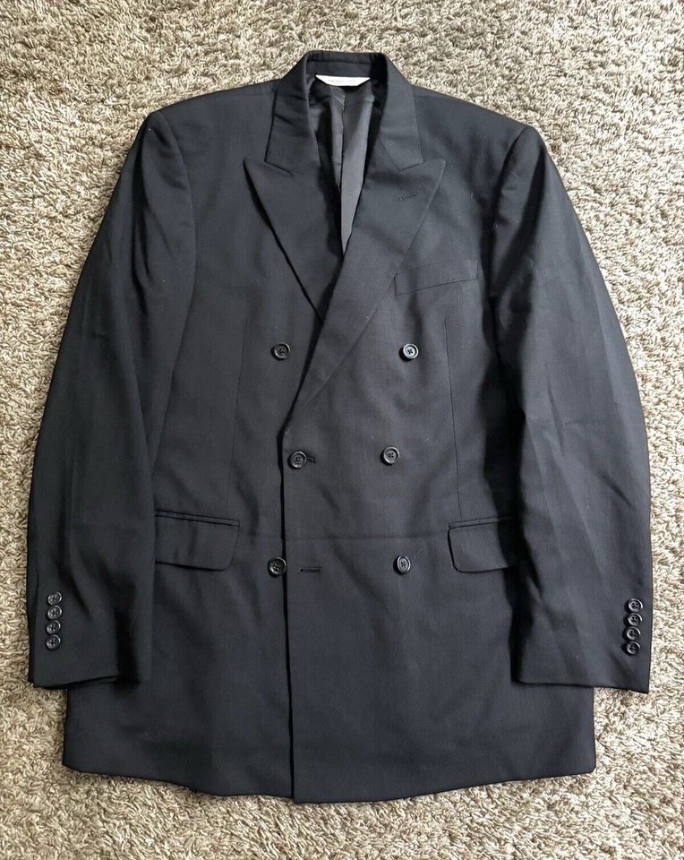Chaqueta Traje Pronto Uomo Doble Pecho 41L Larga Italiana Negra Lana Seis Botones Foto 2 de 4