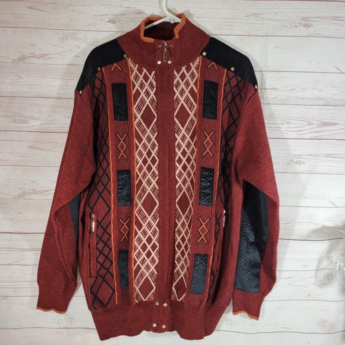 Stacy Adams Strickjacke Herren XXL Burgund 3D Strick Full Zip Taschen Ellenbogenschützer