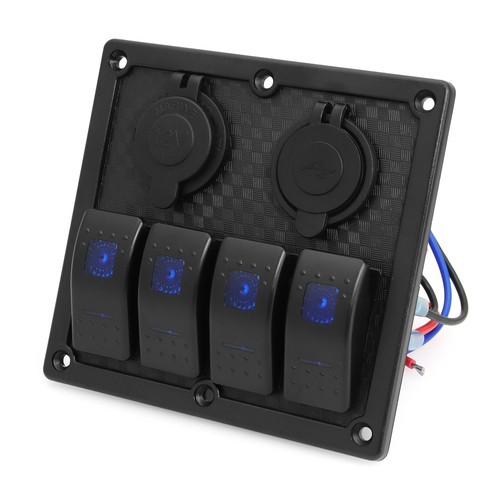 4 Gang LED Rocker Switch Panel 12V for Car Boat Marine USB Charger ON OFF Toggle - Picture 3 of 14