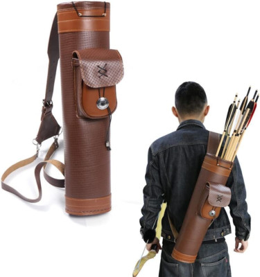 Traditional Shoulder Back Quiver Bow Leather Arrow Holder with Large Pouch Handm