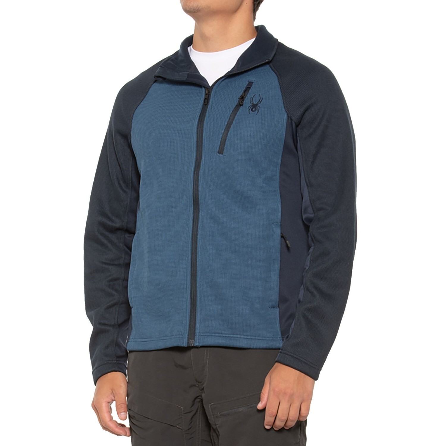 Мужская куртка Spyder Raider 2.0 размера M из вафельного трикотажа на флисовой подкладке с полной застежкой-молнией темно-синего цвета