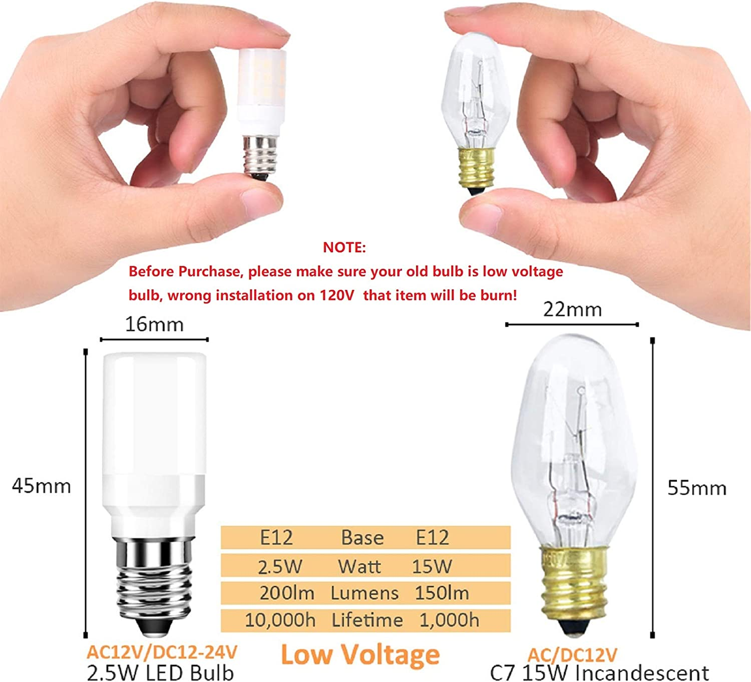 Low Voltage 12V 24V Candelabra E12 Base LED Appliance Light Bulb for