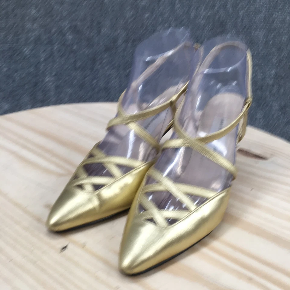 Sandalias de tacón Fifth Avenue para mujer de 7,5 M con tiras en punta de cuero dorado Italia Foto 3 de 4