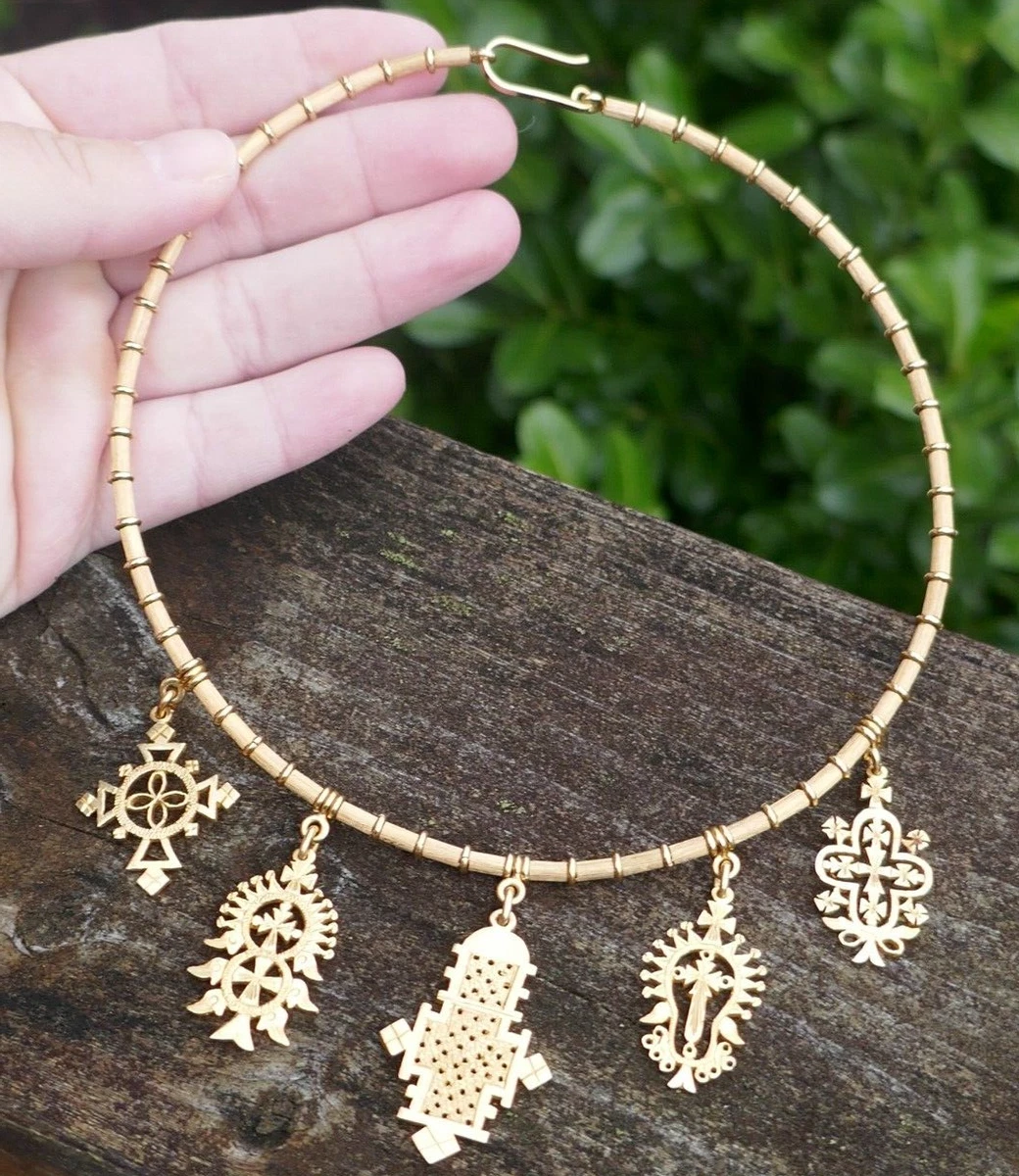 Vintage Solid 18k Yellow Gold Ethiopian Coptic Cross Pendant
