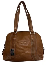 Tignanello Genuine Leather Satchel Shoulder Bag Purse Camel Caramel Tan Pockets