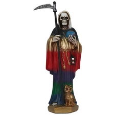 7 Color Tunic Holy Death Grim Reaper 12" Holding a Scythe and Globe Santa Muerte