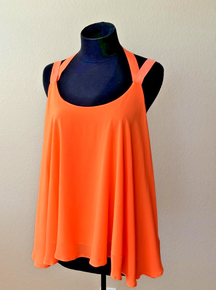 Womens Strap Halter Top Size Large Neon Orange Lightweight Flowing Vacation NWT
