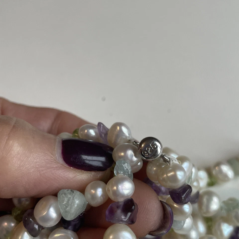 Collar Torsade Ross-Simons Multicolor Perla y Piedras Preciosas Cierre Plata Esterlina Foto 4 de 4