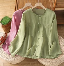 New Autumn Chinese Style Womens Shirts Loose Blouse Long Sleeve Cardigan Tops