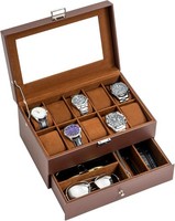 Uhrenbox Schmuckaufbewahrung Mit Glasdeckel, 10 FäCher, Uhrenkoffer FüR Ringe