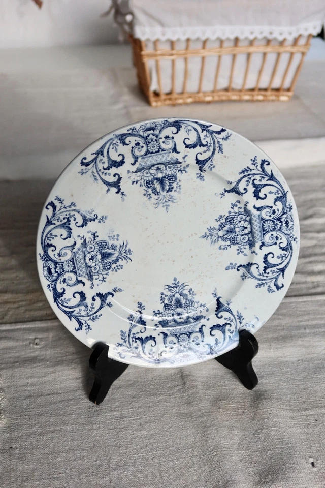 Assiette ancienne terre de fer Creil et Montereau - Service Rouen - Décor bleu - Photo 3/4