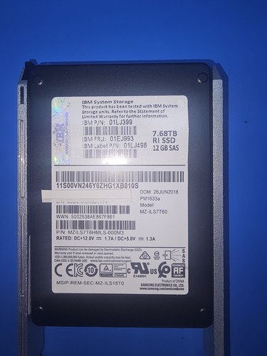 SSD SAS Samsung 7,68 To 12 Gbit/s MZ-ILS7T60 IBM 01LJ399, 01LJ393 lecture intensive