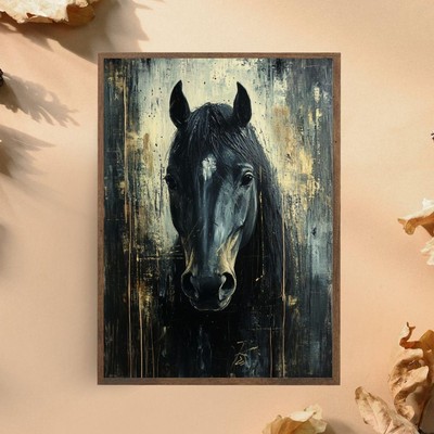 NEW Majestic Black Horse Portrait Art Print, Modern Equestrian Poster No Frame