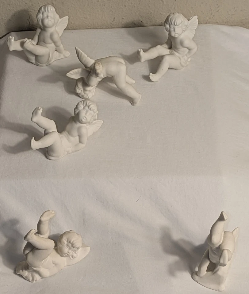 Juego completo vintage de 6 querubines alemanes de bisque blanco Dresden  Foto 3 de 4