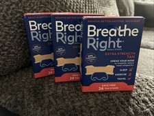 3 BREATHE RIGHT Nasal Strips EXTRA STRENGTH Tan 26x3 78 Strips Exp: 09/2030. New