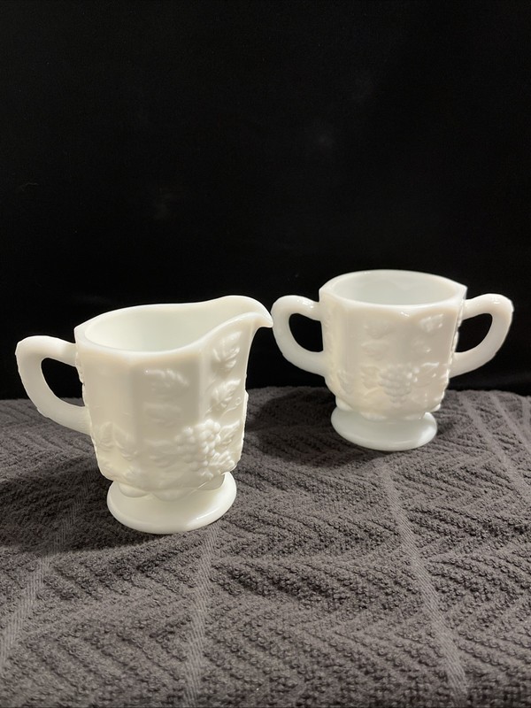 Westmoreland Milk Glass Creamer and Sugar Set – Grape Harvest Pattern Heavy