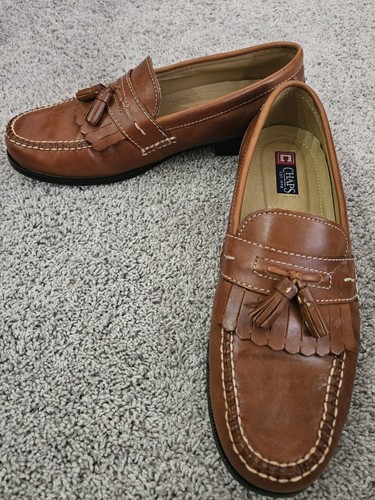Chaps Mens Kiltie Tassel Loafers Dress Shoes Brown Leather Slip On Size 12M - Picture 14 of 19