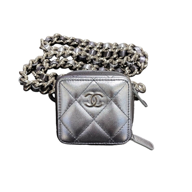 CHANEL Coco Punk Cube Shoulder Bag in Silver Lambskin with SHW Style 2041