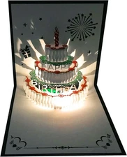 3D Pop Up Birthday Cards,Warming LED Light Cake Music Happy Card Postcards Greet