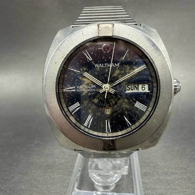 時計 WALTHAM VACUUM Auto MMATIC Waltham Vacuum Automatic Watch Men 36mm Blue Dial Steel Daydate