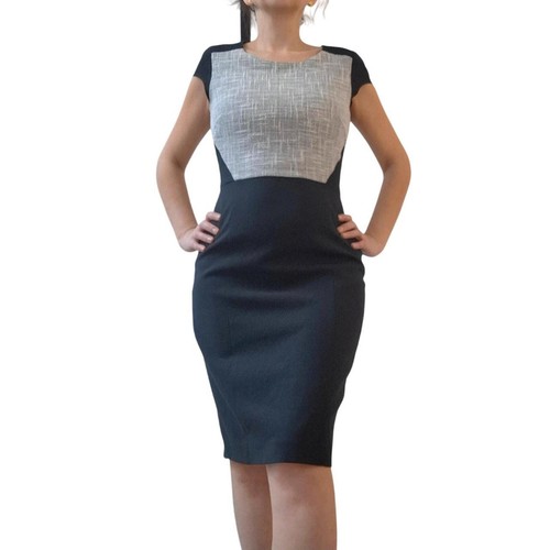 LK Bennett Dress Black Grey Size 10 Pencil Office Work Short Sleeve Wool Blend - Picture 1 of 6