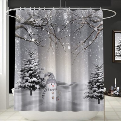 GOOESING Winter Weihnachten Duschvorhang, süßer Schneemann Schneeflocke Szene Dusche