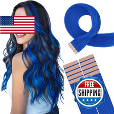 HOTBANANA Tape in Hair Extensions 22 Inch 10pcs 30g Blue Remy Human Hair Straigh