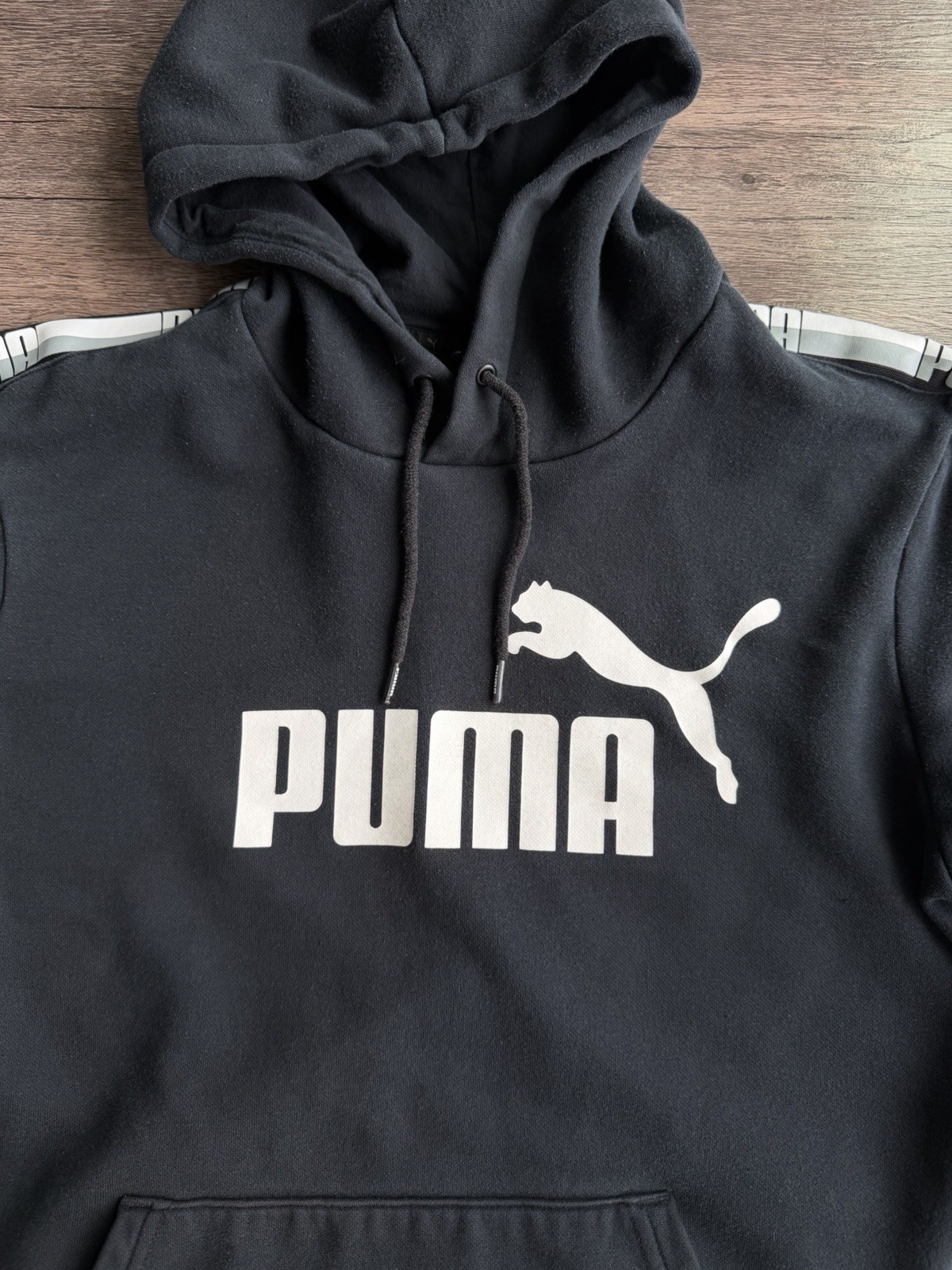 Puma Men's Black Big Logo Essentials Fleece Lined Pullover Hoodie Size Medium thumbnail 5