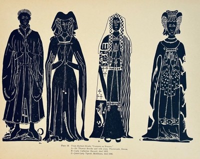 Antique Print Late Middle Ages 14th Century Lady Tiptoft and Sir Thomas Brooke