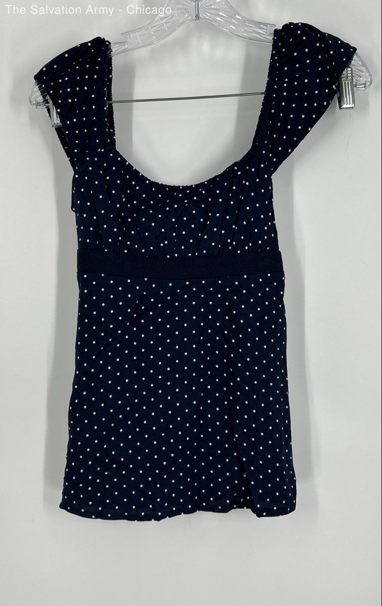 Aeropostale Womens Navy Blue White Polka Dot Smocked Blouse Top Size S