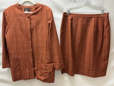 Vintage Chad Stevens 2pc Skirt Suit Women s Size 18 Brown Plaid Made USA
