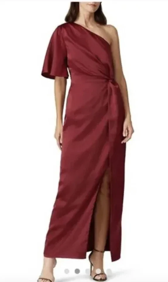 Vestido Harlyn Para Mujer XS Borgoña Satén Maxi Abertura Lateral Vestido de Noche Formal Foto 2 de 4