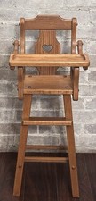 Amish Traditions Solid Oak Doll/Baby High Chair W/ Pullover Tray Heart Design