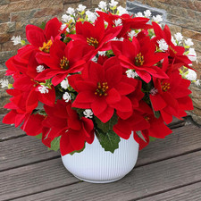 12 Bunches Poinsettias Artificial Christmas Flowers for Outdoors,14'' Fake Red P