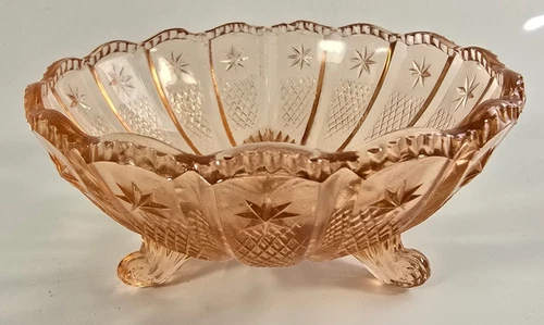 🌸 Vintage Pink Depression Glass Footed Sugar or Candy Dish | Star Panel Design