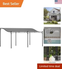 10' x 16' Elegant Wall-Mounted Metal Outdoor Pergola Canopy - Dark Gray