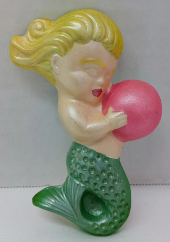 Vintage Mermaid Chalkware Kitsch Kitschy Wall Plaque Mid-Century Fish Bathroom
