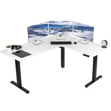 VIVO Electric 63" x 55" Corner Standing Desk, White Table Top, Black Frame