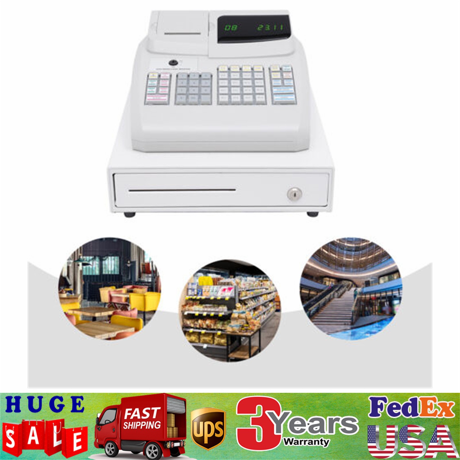 Electronic Cash Register Drawer Box & Key LED Display for Retail/Restaurant POS
