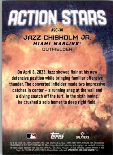 2023 Topps Chrome Update Action Stars #ASC30 Jazz Chisholm Jr. - BB - Picture 2 of 2