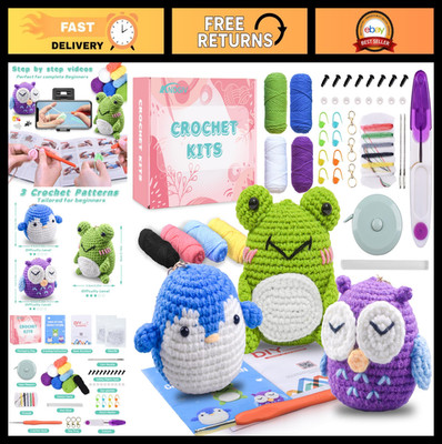 Beginner Crochet Kit - 3 Cute Animal Patterns, Step-by-Step Video Tutorials, DIY