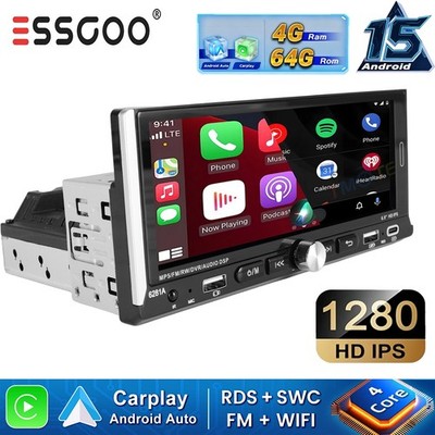 DAB+ 4+64G Android 15 Carplay 1 DIN Autoradio Navi GPS RDS FM WIFI USB Type-C BT
