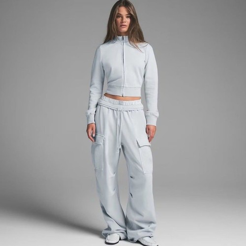 SKIMS Boyfriend Fleece Cargo Sweatpants Straight Leg Oversized Zen Blue Sz S-M