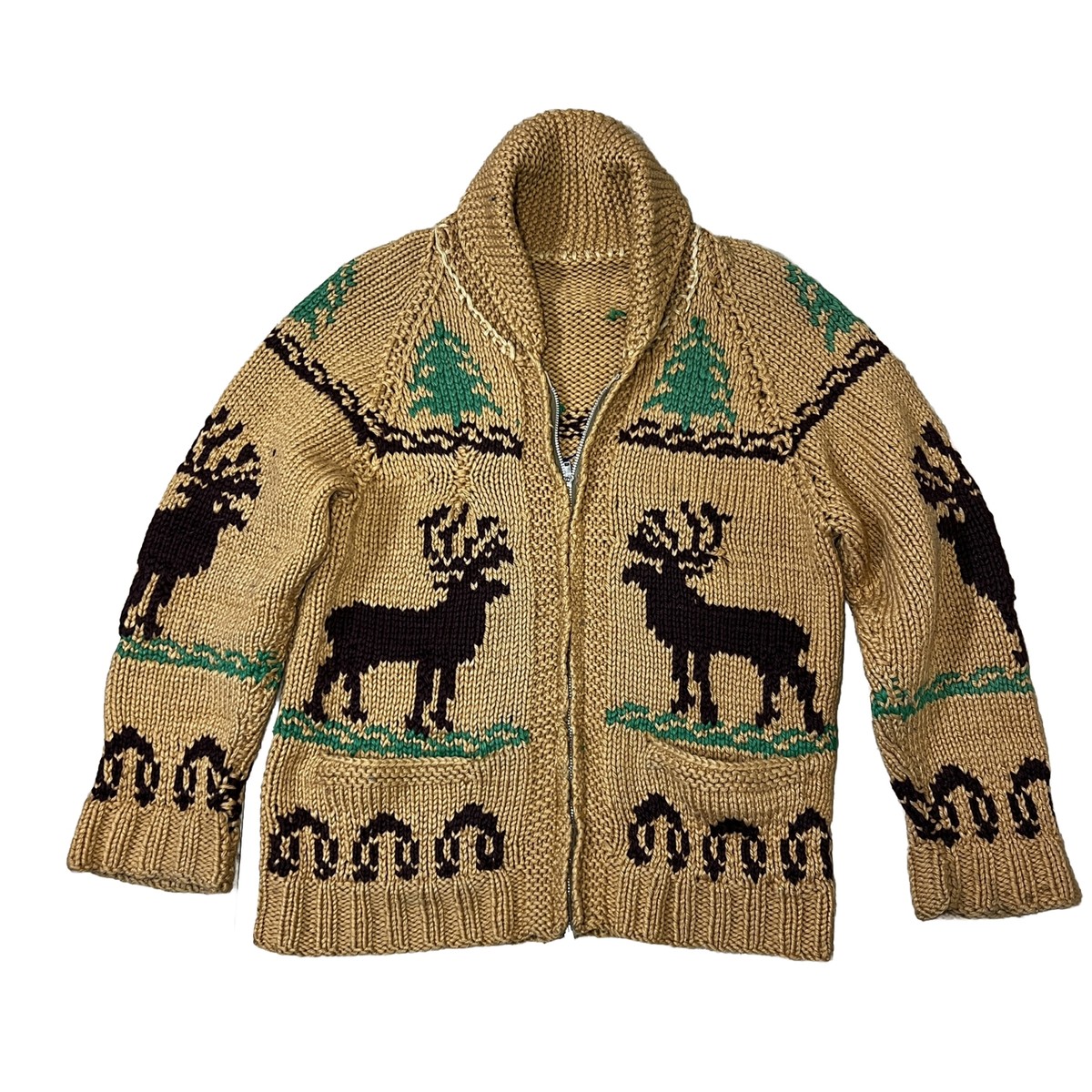 VINTAGE 1950S WOOL COWICHAN SKI SWEATER REINDEER MARY MAXIM