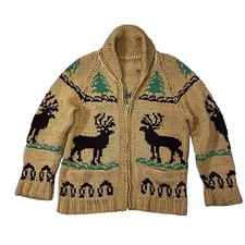 VINTAGE 1950S WOOL COWICHAN SKI SWEATER REINDEER MARY MAXIM PATTERN 400 Bulky